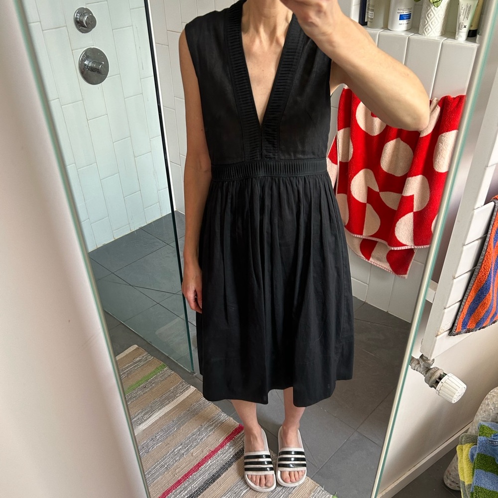 Martin Grant Black Cotton voile V-neck Sleeveless empire-waist A-line dress
